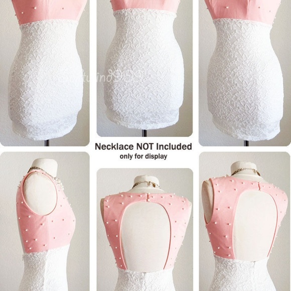 Last☝️ Pink Ivory Pearl Lace Fitted Bodycon Dress - Picture 7 of 8